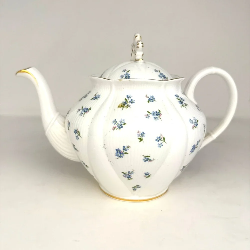 Royal Albert Blue Heaven Teapot Bone China Blue Floral Gold Trim 2 Trays Vintage